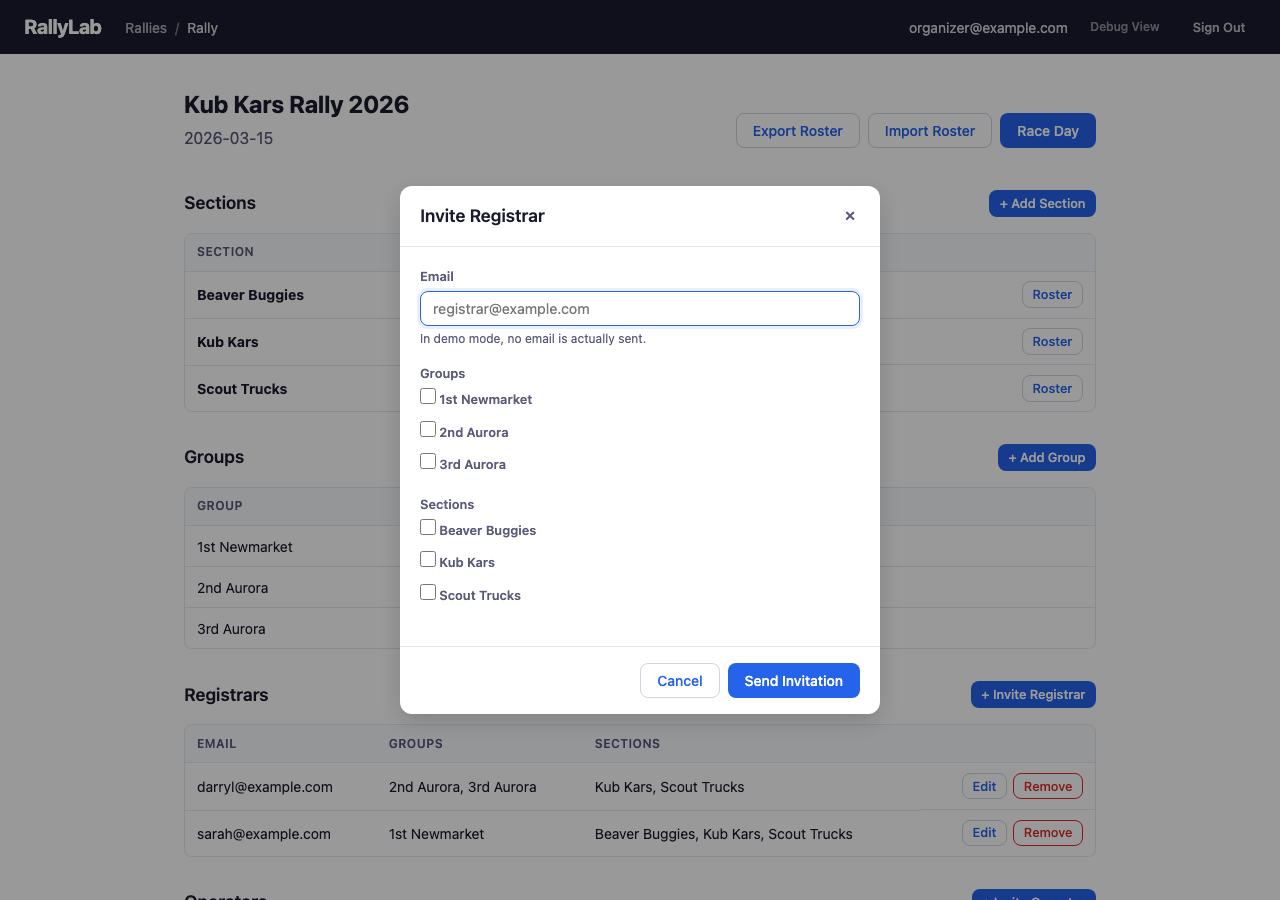 Invite Registrar Dialog