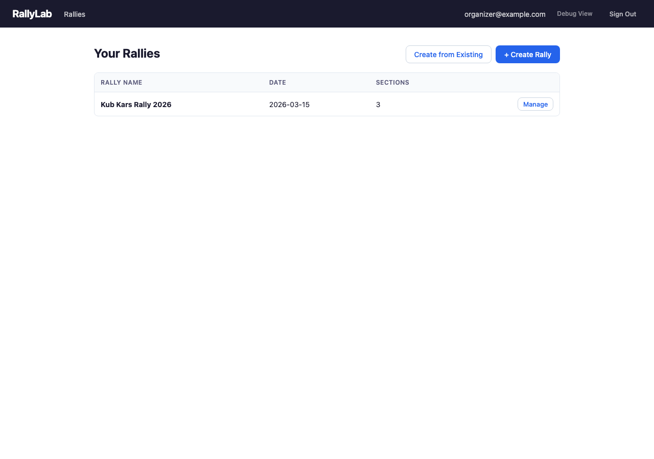 Demo Mode — Rally List